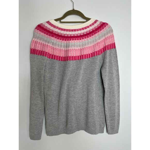 Talbots Rib Yoke Crewneck Sweater Pink Gray Cotton Blend Medium‎ Petite - Picture 6 of 8